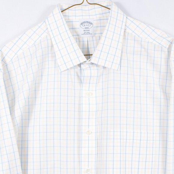 Brooks Brothers Men's Regent Dress Shirt 18-4/5 Cream Tattersall Non-Iron Cotton - Picture 1 of 7